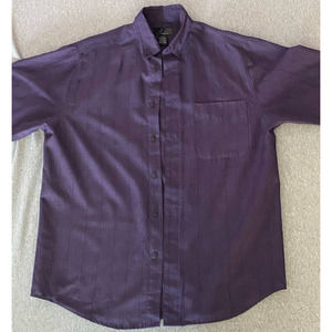 J. Ferrar Purple w/ Thin Black Plaid Button Down Long sleeve Dress Shirt SZ Med